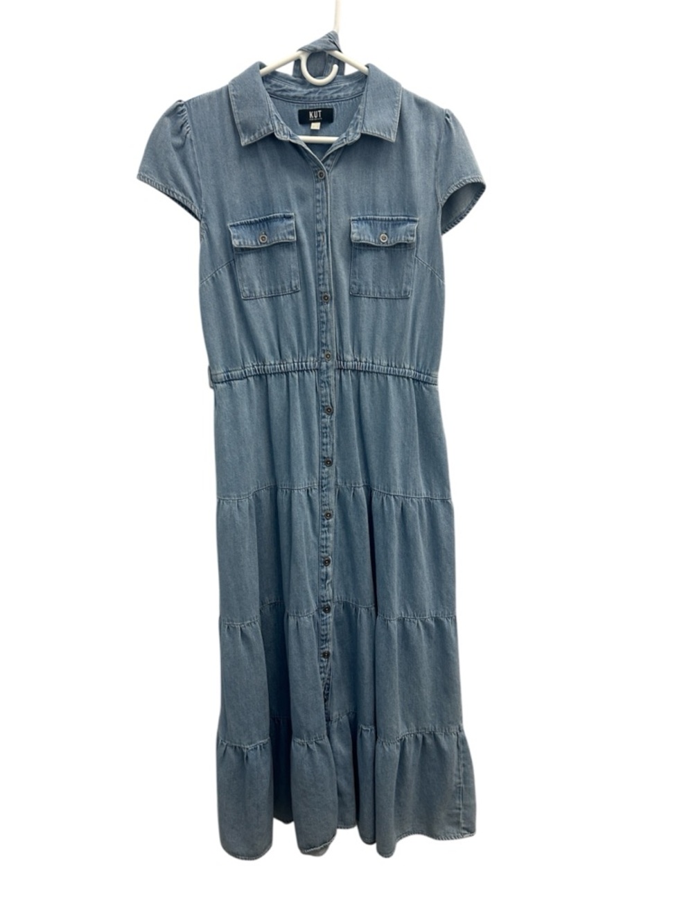 Kut from the Kloth Light Blue Denim Tiered Button-Front Maxi Dress